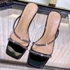 Women Summer 9cm High Heels Slides Mules Lady Transparent Crystal Glitter Slippers Sandals Clear Heels Pvc Sparkly Shoes