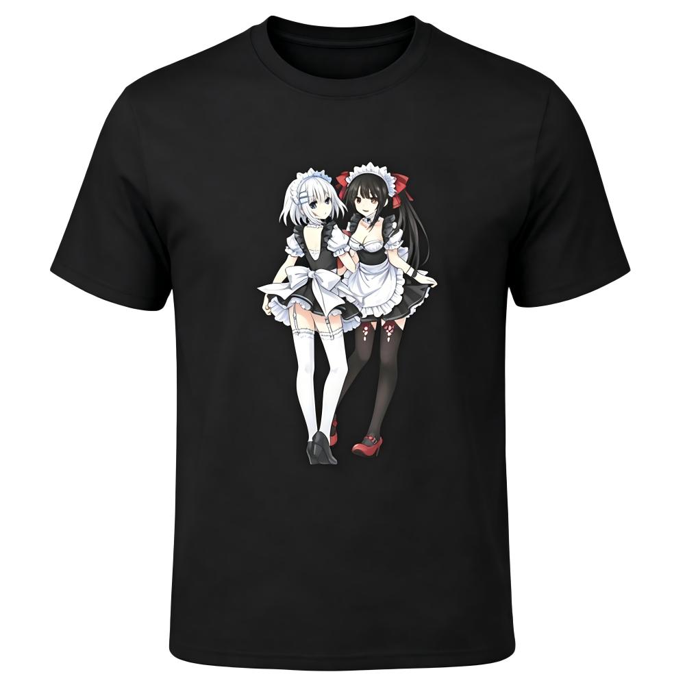 Аниме Графическая Футболка Date A Live Куруми и Оригами Горничные