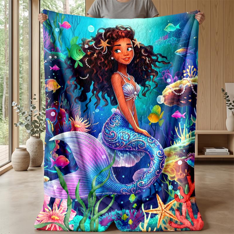 Mermaid Fantasy Underwater World Theme blanket Lightweight Warm Flannel Blanket Decorative Throw Blanket for Home Decoration