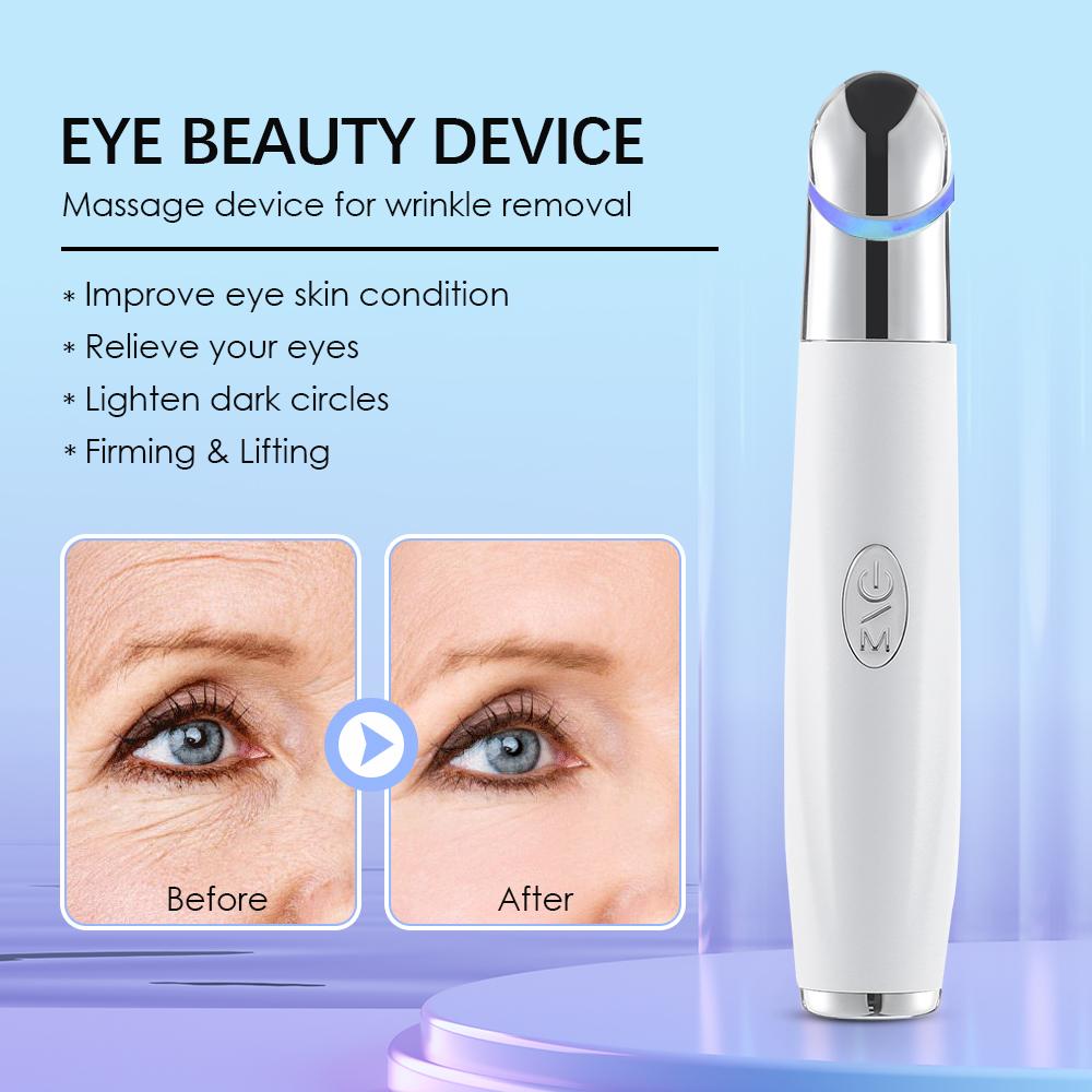 Eye Care Beauty Device Facial Massager 3 in 1 LED Photon Light Wand for Relax Eye Dark Circles Eye Bags Puffiness Skincare Tool with Vibration Massage