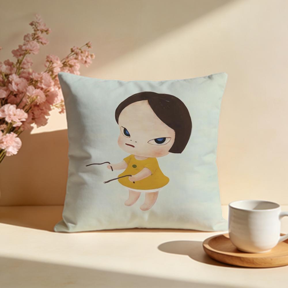 Stylish YYoshitomo Naraes Cushion Cover Stylish Washable Pillow Cover Ideal for Couch Bedroom Car Decoration