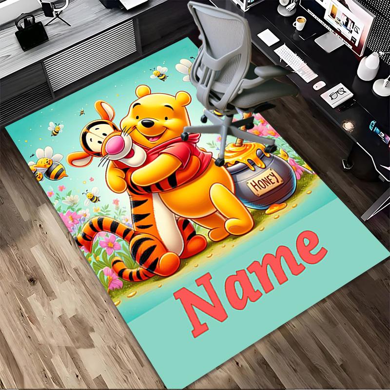 Personalized Name Winnie Pooh Living Room Non-Slip Area Rug Soft Carpet for Bedroom Kids Playroom Sofa Office Home Decor Doormat