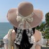 Breathable Wide Brim Sun Hat Large Brim Sunshade Cap Vacation Lace Bowknot Straw Hat  Woman
