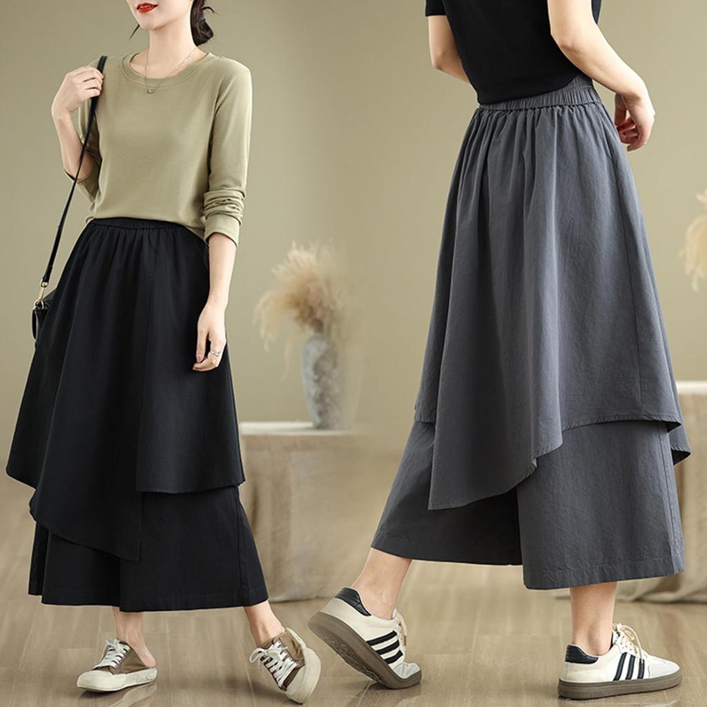 Широкие длинные гаучо Повседневные Высокая талия Неровный Свободный Однотонный Ежедневные Зимние [MSFQSNB] Женские брюки, Брюки, Стиль, Низ, Талия, Подол, Подчеркивающие фигуру,