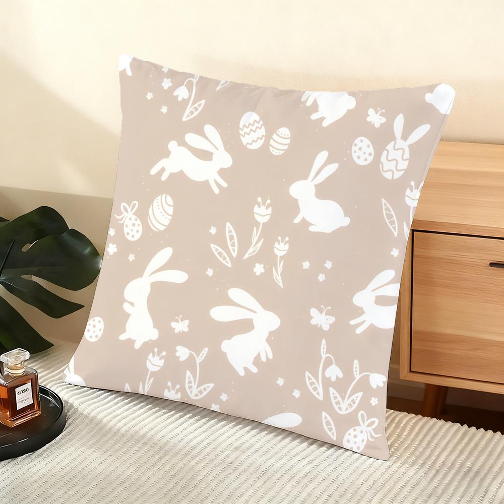 Happy Easter Cushion Cover Soft Short Plush Pillow Cover Smooth Cozy Texture Aesthetic Cushion Case Home Decor