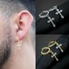 1 Pair Fashion Small Cross Earrings Crystal Gold Cross Hoop Earrings for Women Men Gift Hip Hop Rock Jewelry