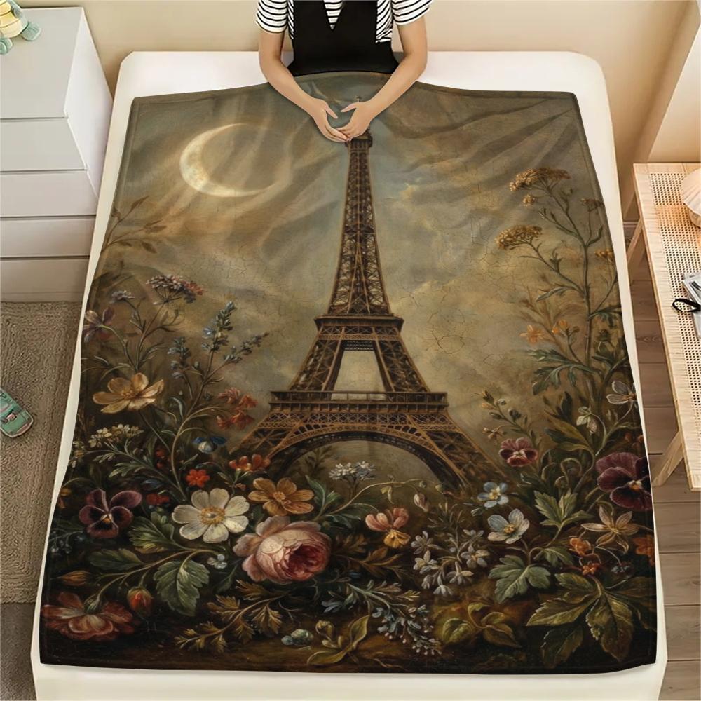 Paris Eiffel Tower Print Flannel Blanket, High quality Comfortable for All Seasons, Home Decor, Warmth and Comfort, Perfect for Christmas Gifts85