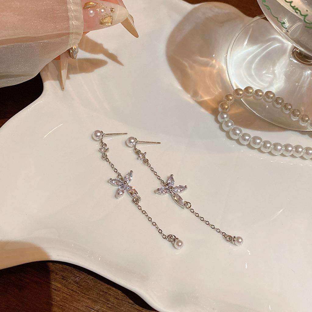S925 Silver Earrings Shiny Zircon Dangle Earrings Tassel Drop Earrings Delicate For Wearing For Long Time Friend Gatherings