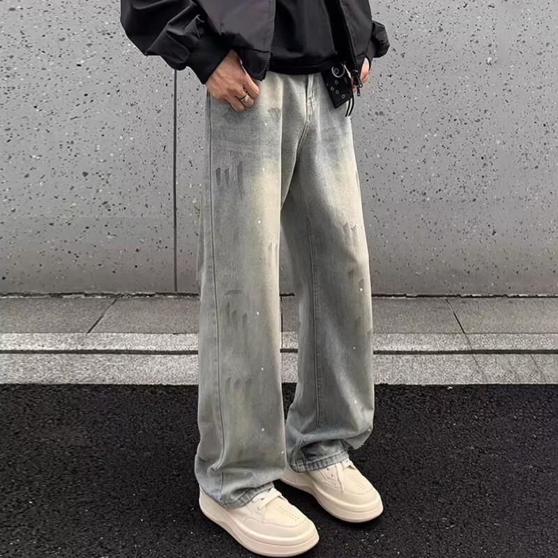 NASA NOAH Men's Ink Splatter Graffiti Straight Jeans