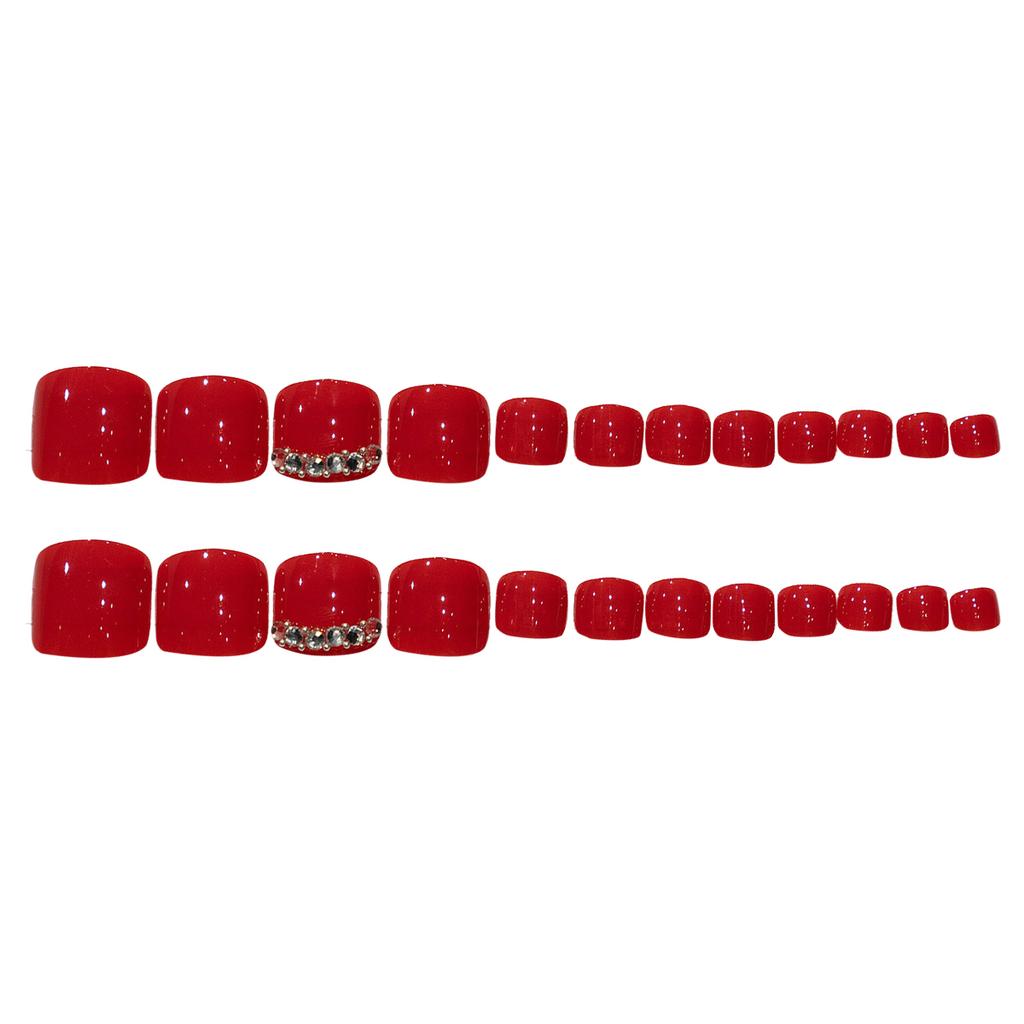 Red Press on Toenails with Rhinestone Reusable Long Lasting Press on Nails for Shopping Traveling Dating