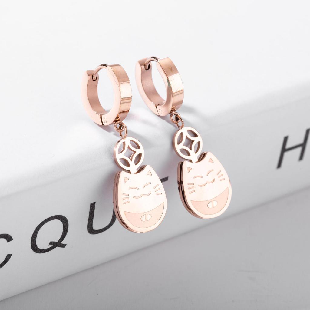 Rose Gold Geometric Titanium Steel Earrings for Women - Stylish, Simple Designs