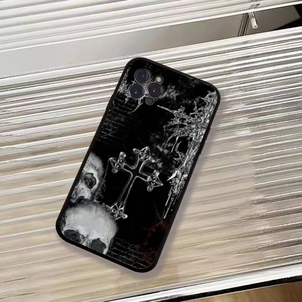 C-Cool Dark Catgothic C-Cross Чехол для телефона iPhone 17,16,15,14,13,12,11 Plus,Pro Max,XS, Мягкий черный чехол