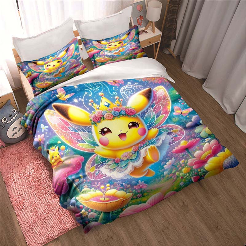 (Pokémon) Themed Printed Bedding Set: This Soft and Comfortable Set Includes A Duvet Cover and Pillowcases.