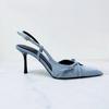 2024 Women's Shoes High Heels Denim Shallow Straps Hollow Baotou Sexy Stiletto Fashion Sandals.