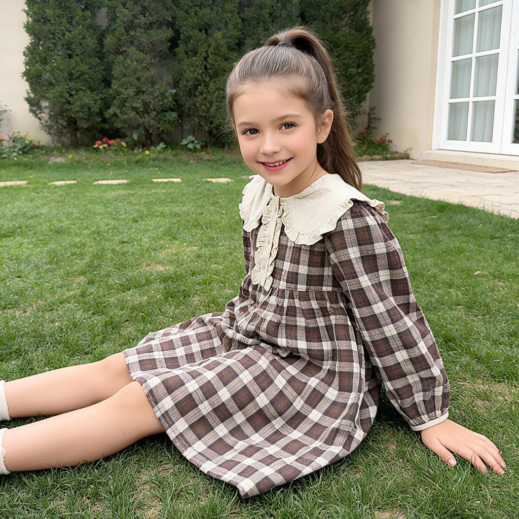 Girls' college style dress with long sleeves for children in spring and autumn