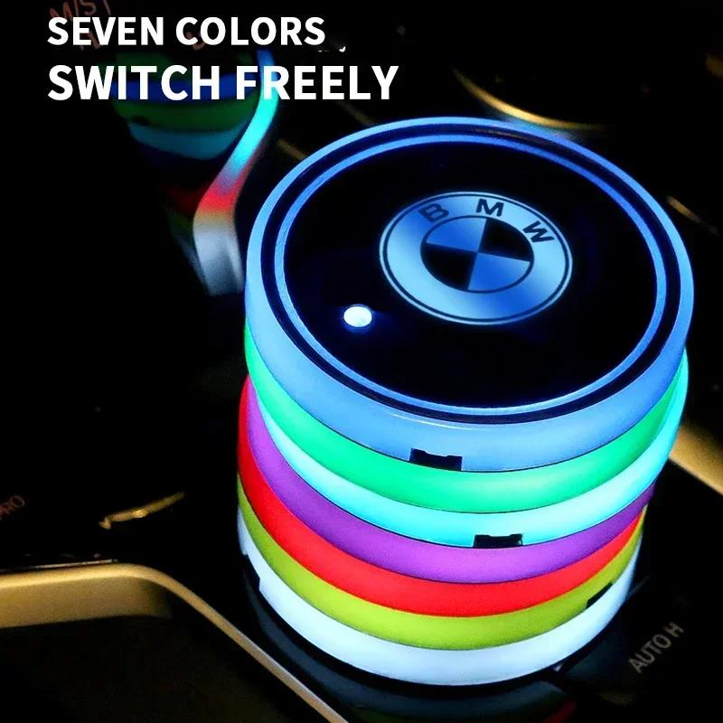 2pcs LED Car Luminous Coaster Cup Holder Anti-slip Mat For BMW 7 6 5 3 GT 1Series X5 X6 M E70 E71 E90 E93 F30 F10 E92 E60 E87