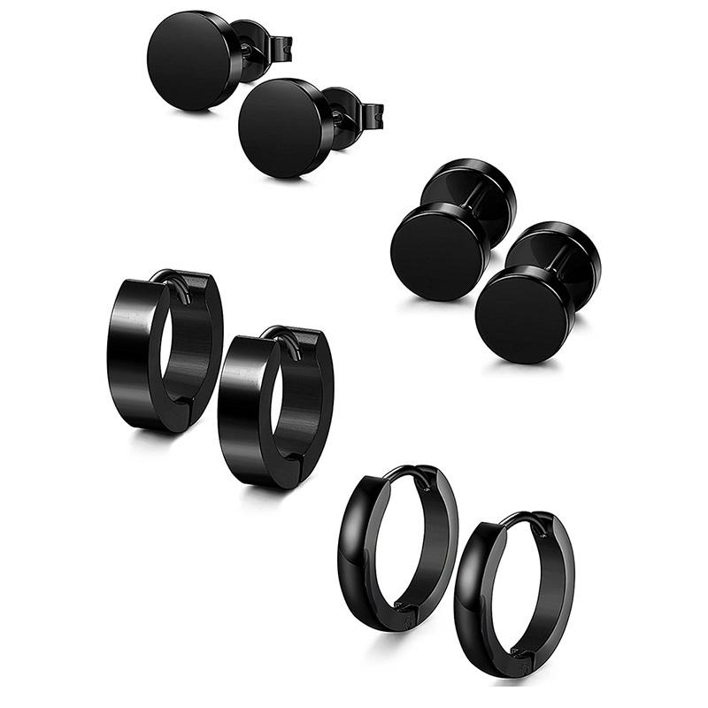 Fashion 4 Pairs/Set Black Round Dumbbell Ear Clip Set