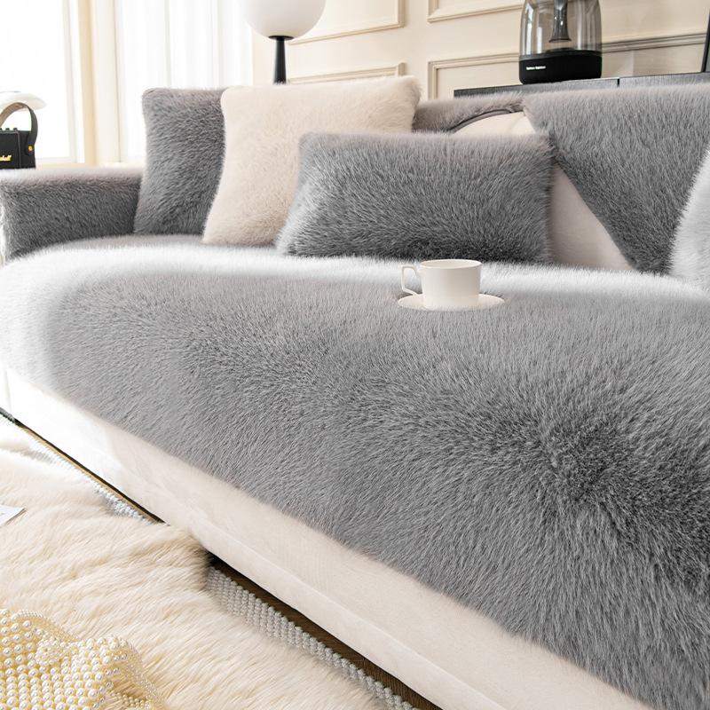 Sofa Cushion Mink Fur Winter Thickened Fleece Cushion High-Grade Leather Sofa Cover Cover Cloth