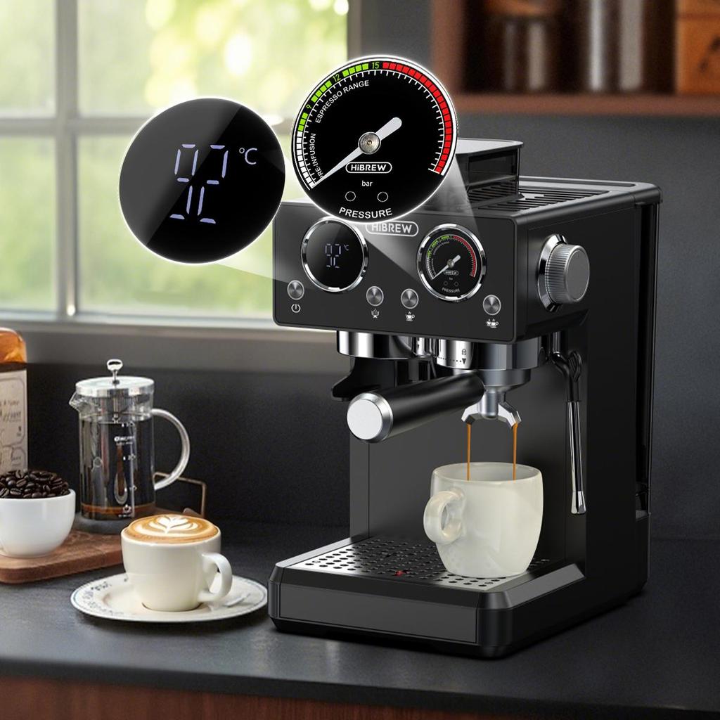 HIBREW H20 Espresso Coffee Machine 1350W 20Bar with Built-in Grinder Milk Frother, 20-Level Grind Adjustment,1.8L Water Tank