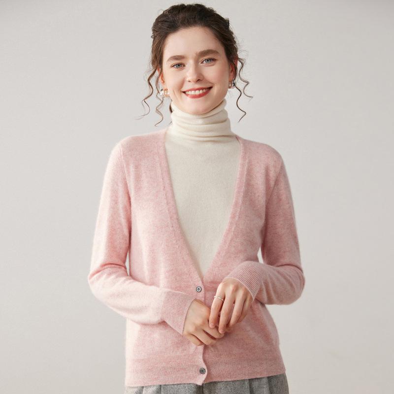 Women's French Style Cashmere Sweater with Layered Collar - Soft, Loose, and Versatile Knit Cardigan