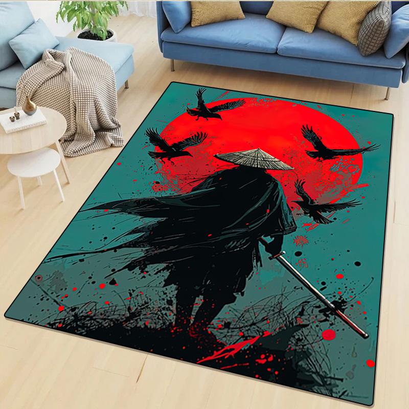 1Pc Samurai Print Rug - home decoration Carpet For Living Room Bedroom Flooring Computer Chair Area Rug