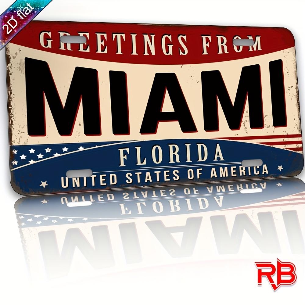 D Flat Plane pc Aluminum Metal Sign with UV PrintingVintage Miami Florida Greeting Wall Art Patriotic Stars and Stripes