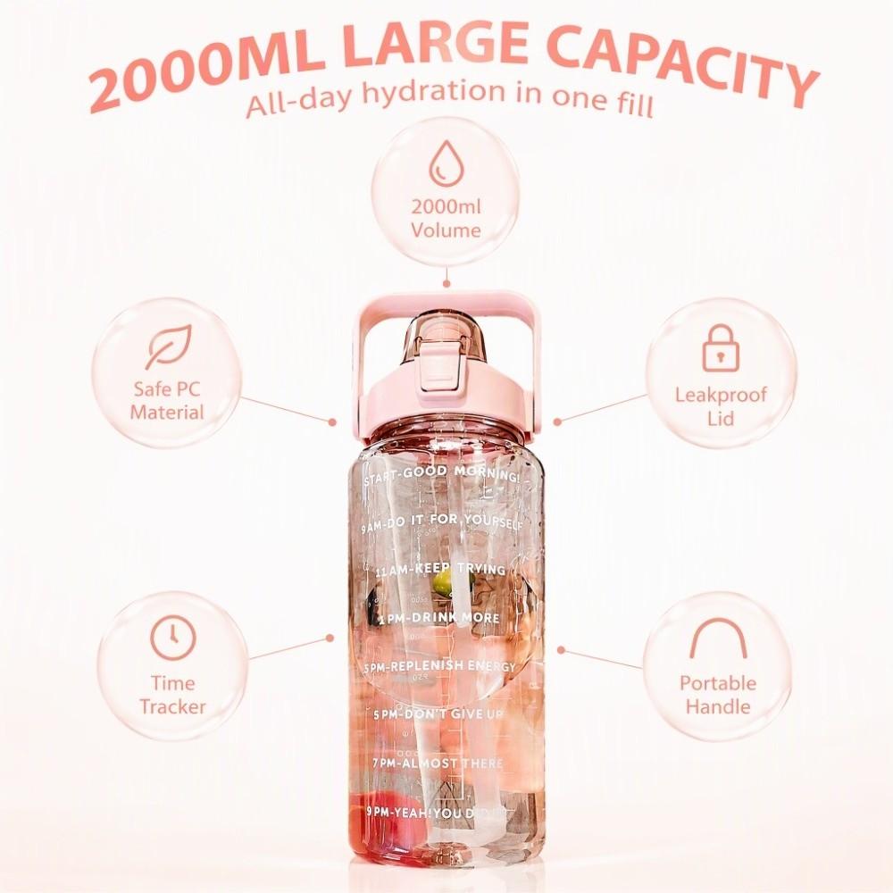 2000ML Sports Water Bottle Times Scale Plastic Water Cup Portable Water Bottle with Straw Sports