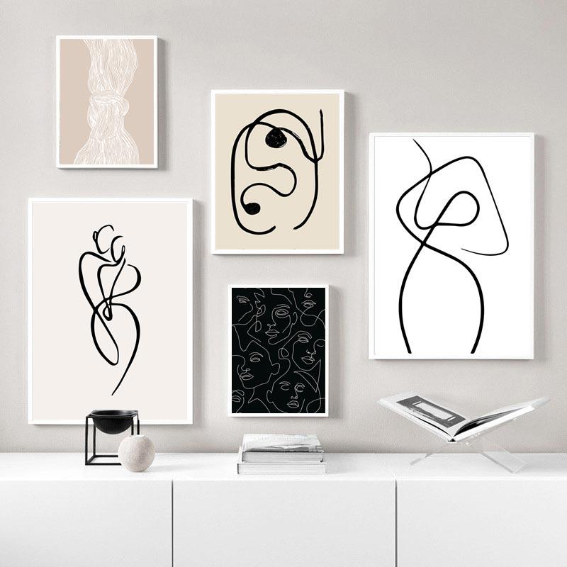 Абстрактная линия холст плакат черно-белая женская картина тела настенное искусство скандинавский минималистичный принт живопись современный декор для гостиной