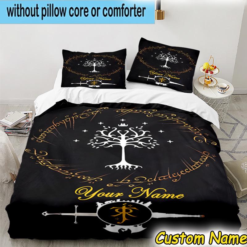 3PCS Custom Name Lord Rings5 Bedding Set Printed Duvet Cover Closure Includes 1 Duvet Cover & 2 Pillowcases for All Seasons Bedroom Decor
