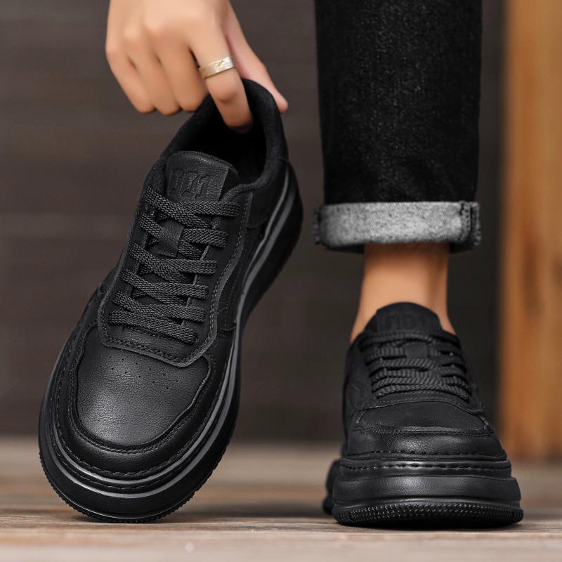 Летние черные кожаные туфли в стиле business casual, ощущение кед, спортивная платформа, обувь для увеличения роста