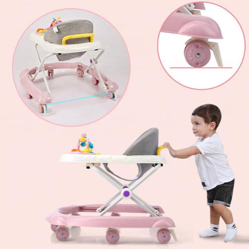 Детские ходунки с тормозом, многофункциональные складные ходунки с защитой от опрокидывания и защитой от опрокидывания, с музыкальной шкатулкой