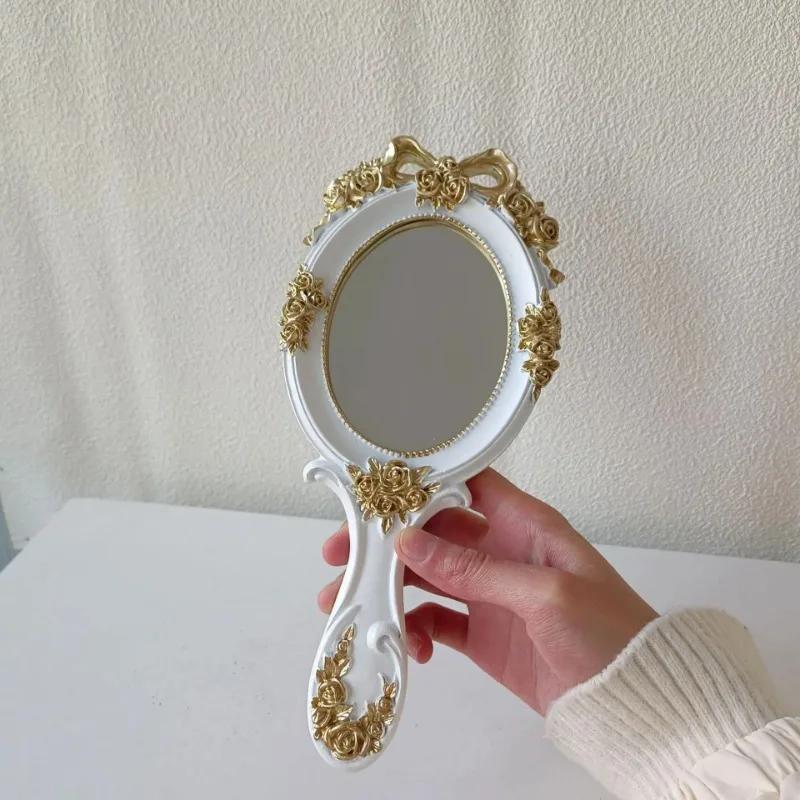 European Style Retro Handheld Mirror Vintage Makeup Vanity Hand Mirror Spa Salon Mirror Desktop Makeup Tools