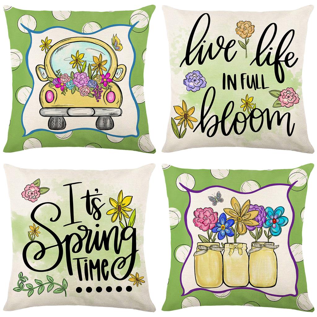 New Spring Printed Pillow Cover Polyester Letter Flower Bouquet Home Cushion Cover Bedroom Cushion Cover