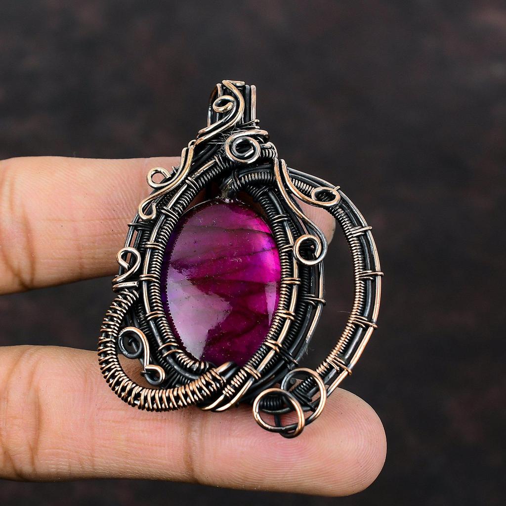 Фиолетовый огненный лабрадорит кулон медная проволока обернутая ювелирные изделия драгоценный камень кулон медные подвески ювелирные изделия ручной работы обернутая проволокой подвеска для подарка