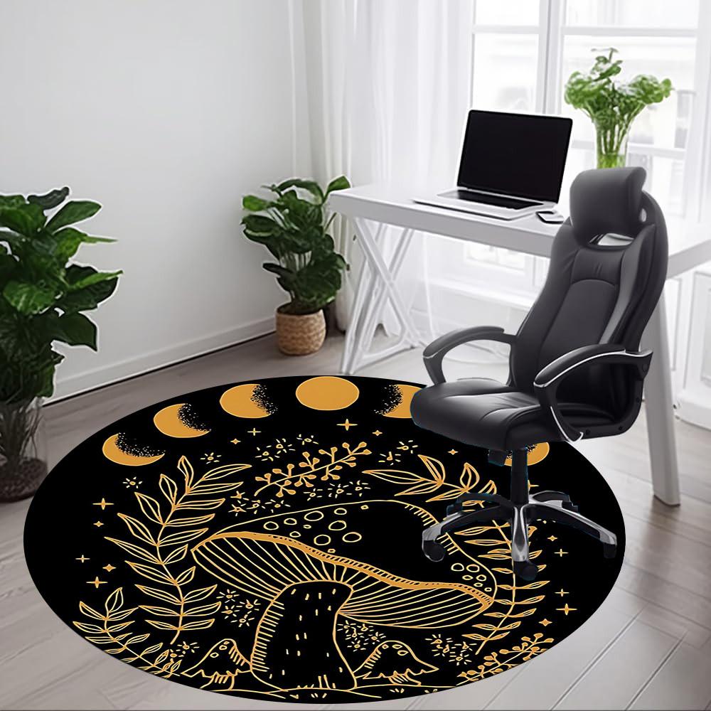 1pc Moon Phase Mushroom Phase Office Round Area Rug, Mat Suitable For Office, Under Office Chairs Bedroom Living Room Home Decor, Room Deco