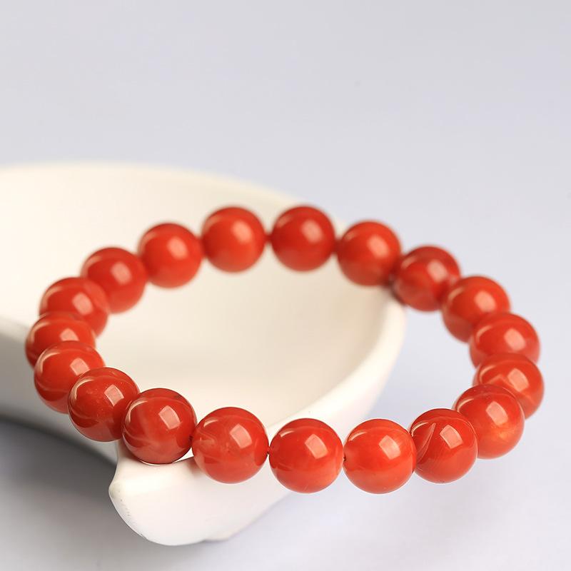 Hongchu Crystal Natural Persimmon Red Southern Red Agate Bracelet Ice-flame Southern Red Agate Round Bead Bracelet