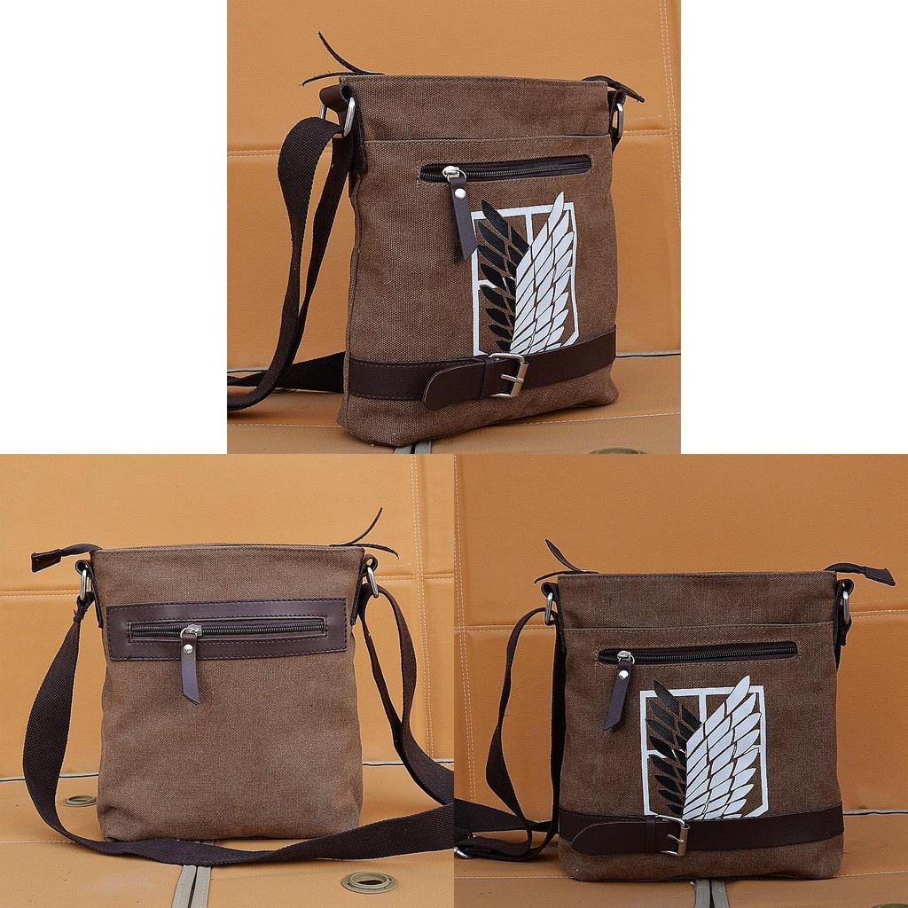 Attack On Titan Canvas Shoulder Bag For Men With Durable Fabric And Cartoon Print