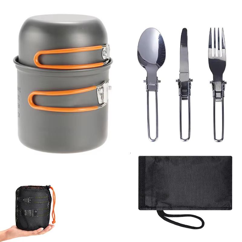 Factory Direct Mingchan Camping Cookware Mess Kit Portable Folding Camping Cooking Pan Pot Set For Backpacking Outdoor Hiking
