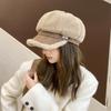 Autumn and Winter Hat Women's Imitation Lamb Wool Fashion Leather Label Octagonal Hat Warm and Cold-proof Cap
