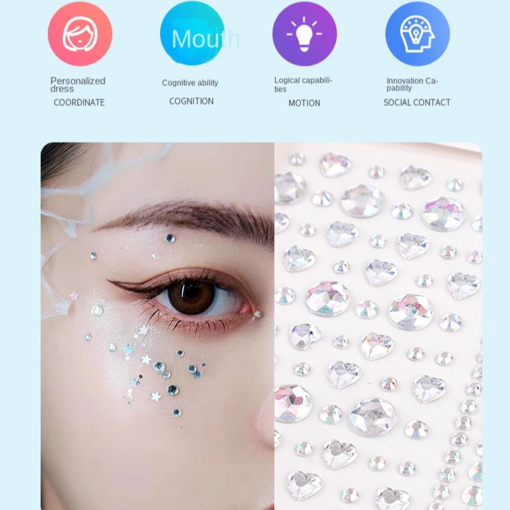 Кристальная радуга, драгоценные камни для лица, ювелирная наклейка с бриллиантами, сценическое украшение, 3D украшение для нейл-арта