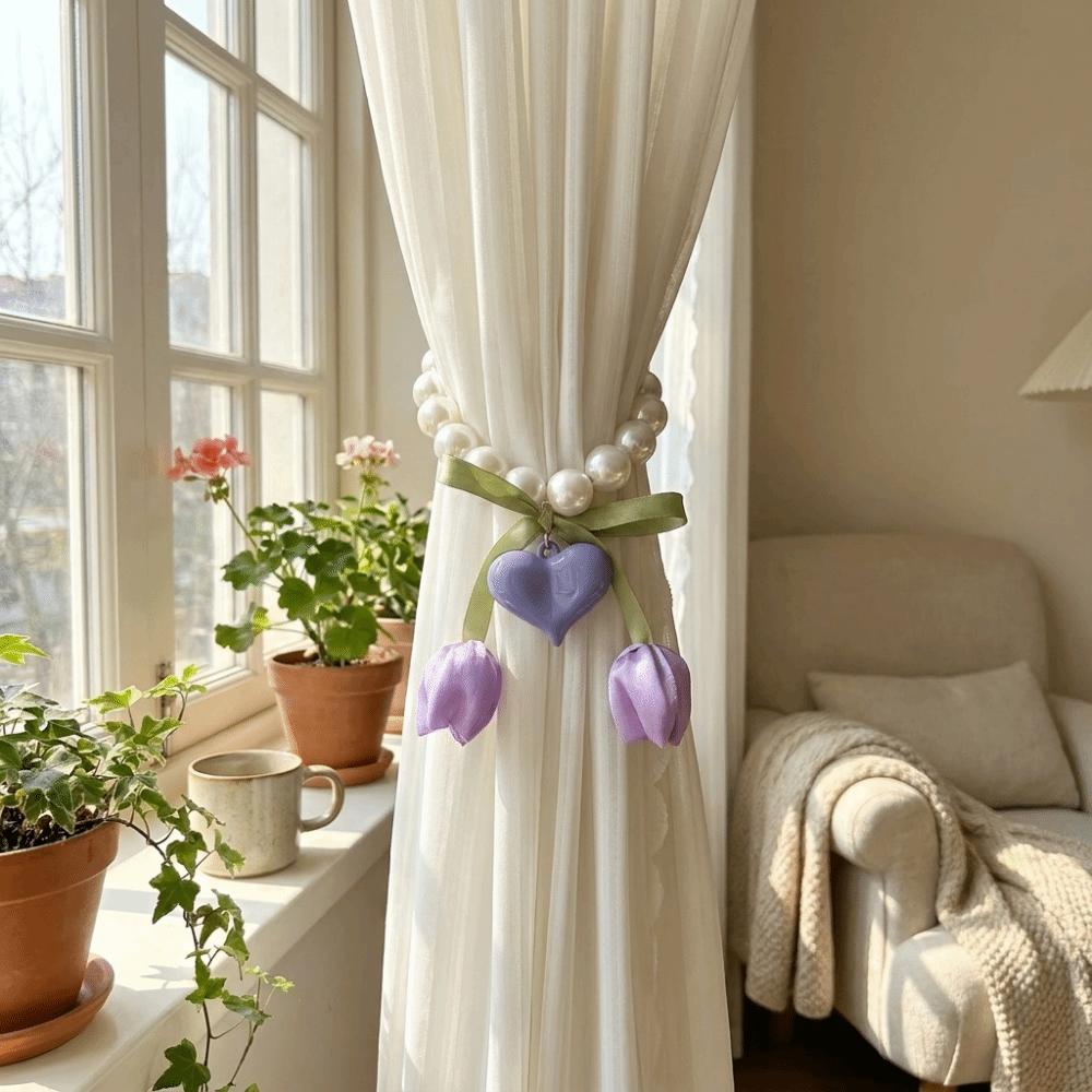 Adjustable Tulip Gauze Curtain Tie Decorative Curtain Tie Rope Flowers Curtain Straps Beautifully Heart Curtain Binding