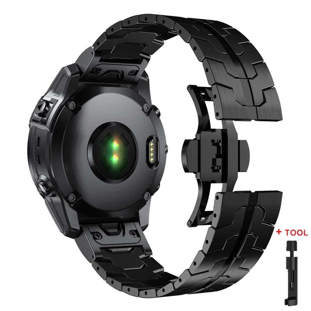 Titanium Color Strap For Garmin Fenix 5 5X 5XPlus 6 6X 6XPro 7x Stainless Steel Metal Band 26 22mm For Garmin Forerunner 945 935