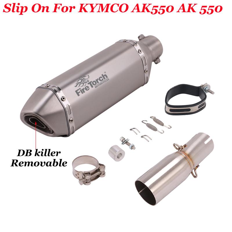 Slip On For KYMCO AK550 AK 550 Motorcycle Exhaust Systen Escape Mid Link Pipe Connecting 51mm Moto Muffler Removable DB Killer