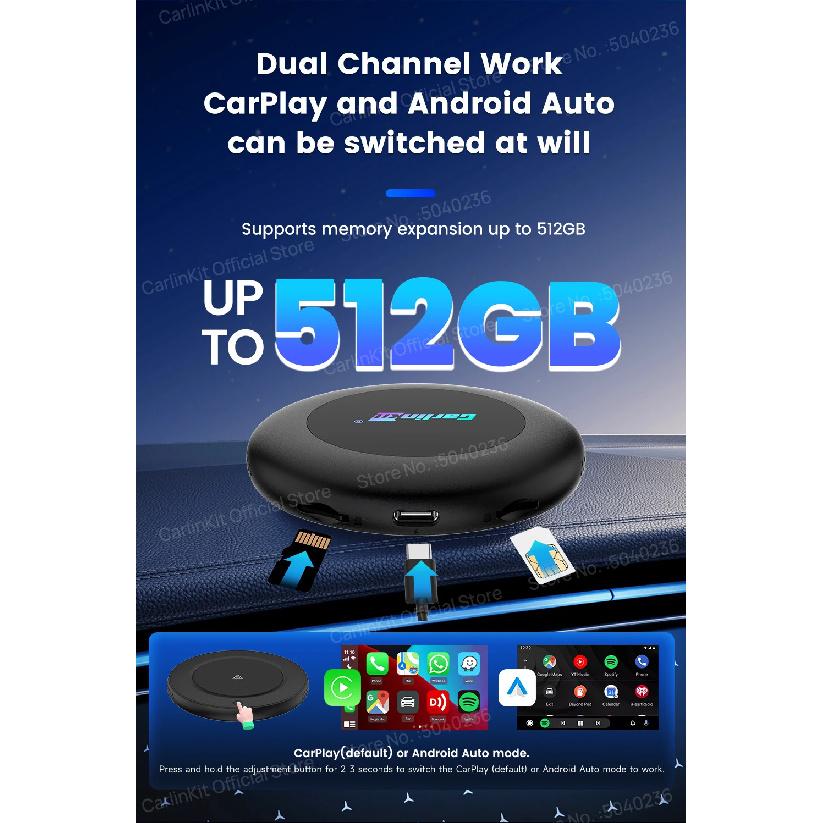 CarlinKit 8 ГБ + 128 ГБ Android 15 Ultra2 CarPlay AI Box Беспроводной Android Auto CarPlay Онлайн-видео SM6350 8-ядерный GPS 4G LTE Для автомобилей