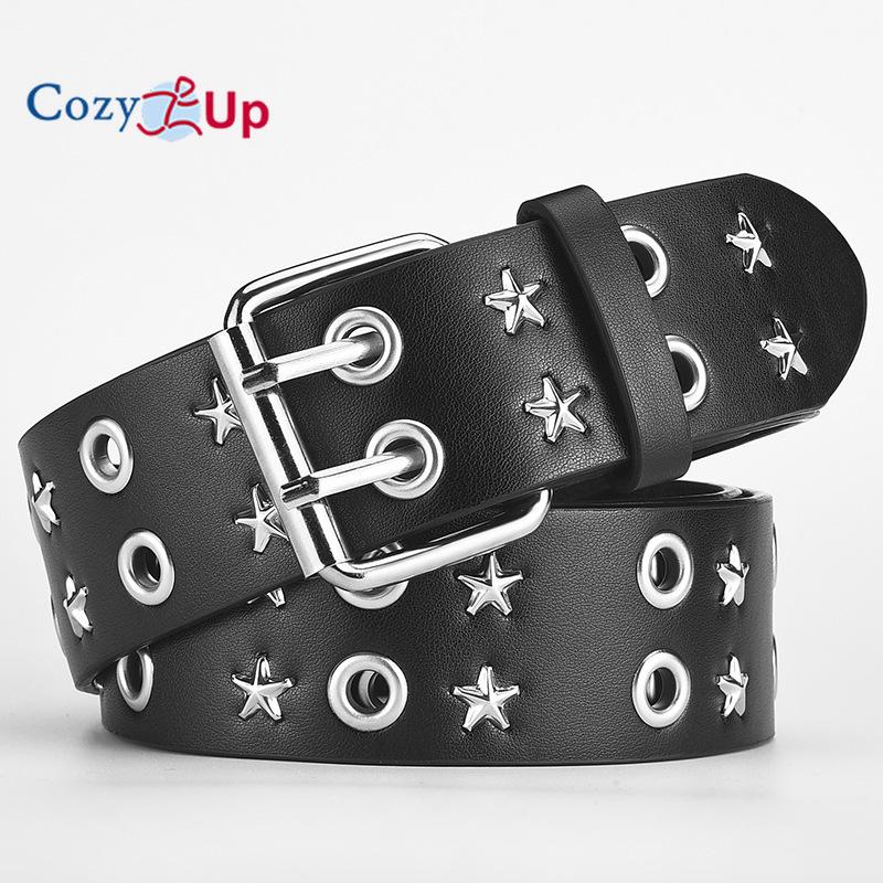 Star Style Double Exhaust Eye Punk Style PU Belt Decorative Trouser Belt