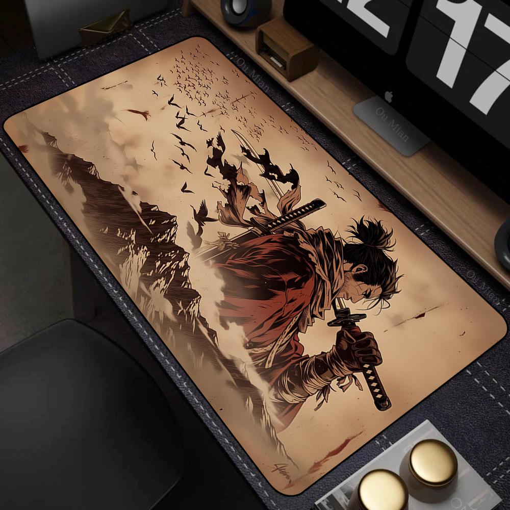 Extended Gaming Mouse Pad Thick Cloth Surface Rubber Mousepad Sekiro Stitched Edge XL Mouse Mat with Non-Slip Grip for Desktop