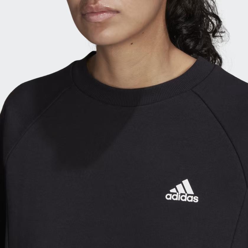 adidas Свитшот с круглым вырезом и микрологотипом, ребристый, с длинным рукавом, женский свитшот, черный HA6622