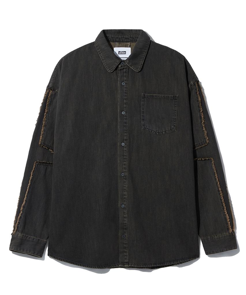 ULKIN Cross Low Edge Denim Shirt_Black