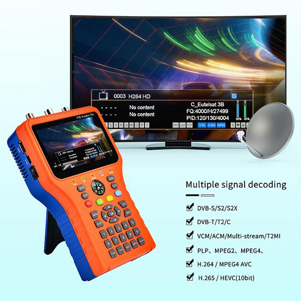 Цифровой спутниковый искатель Satellite Finder V8 FINDER PRO2 FTA DVB S2X измеритель сигнала с 4,3-дюймовым ЖК-экраном Функция