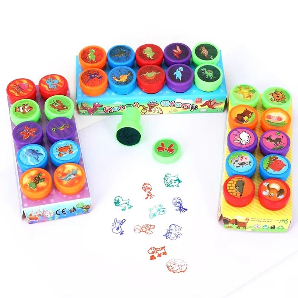10/12/26Pcs Cartoon Children's Self-stamp Set for Children Treasure Box Prize Birthday Party Gift